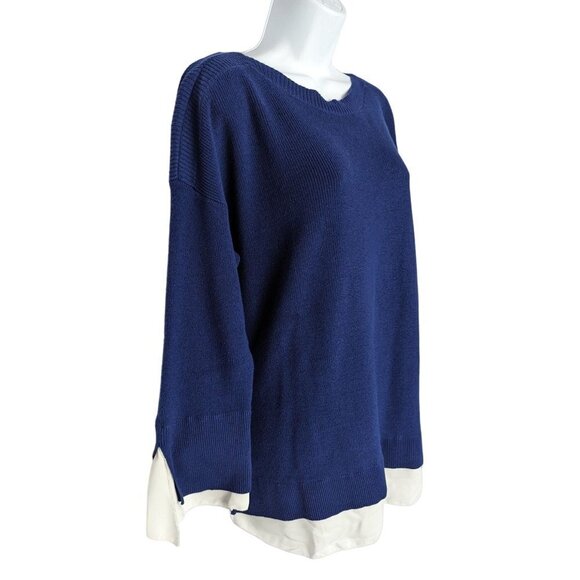 Chico's Royal Blue Pull Over Sweater With White Trim Size 2 US Size L - Picture 3 of 6